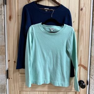 2- j.Crew Teddy cotton wool blend sweaters navy blue, and mint green